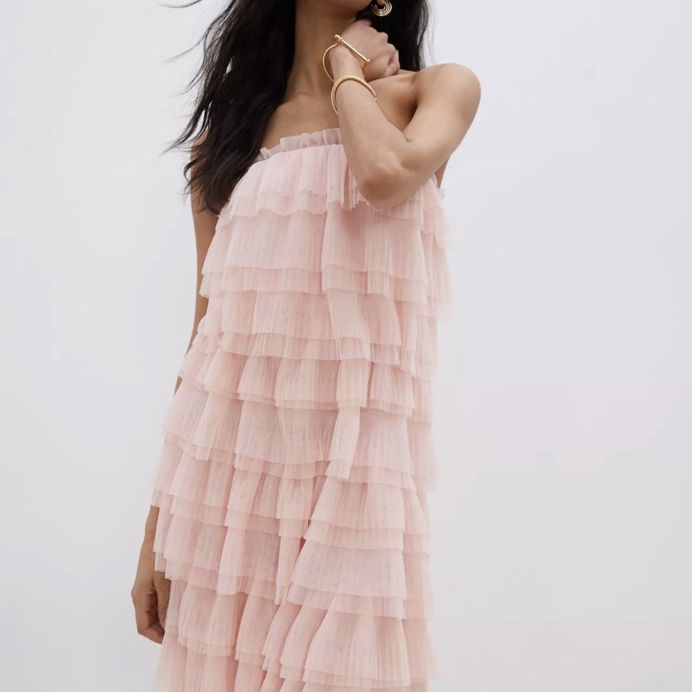 Anthropologie NWT Eva Franco Victoire Tiered Tulle Mini Dress Pink Party Sz 8